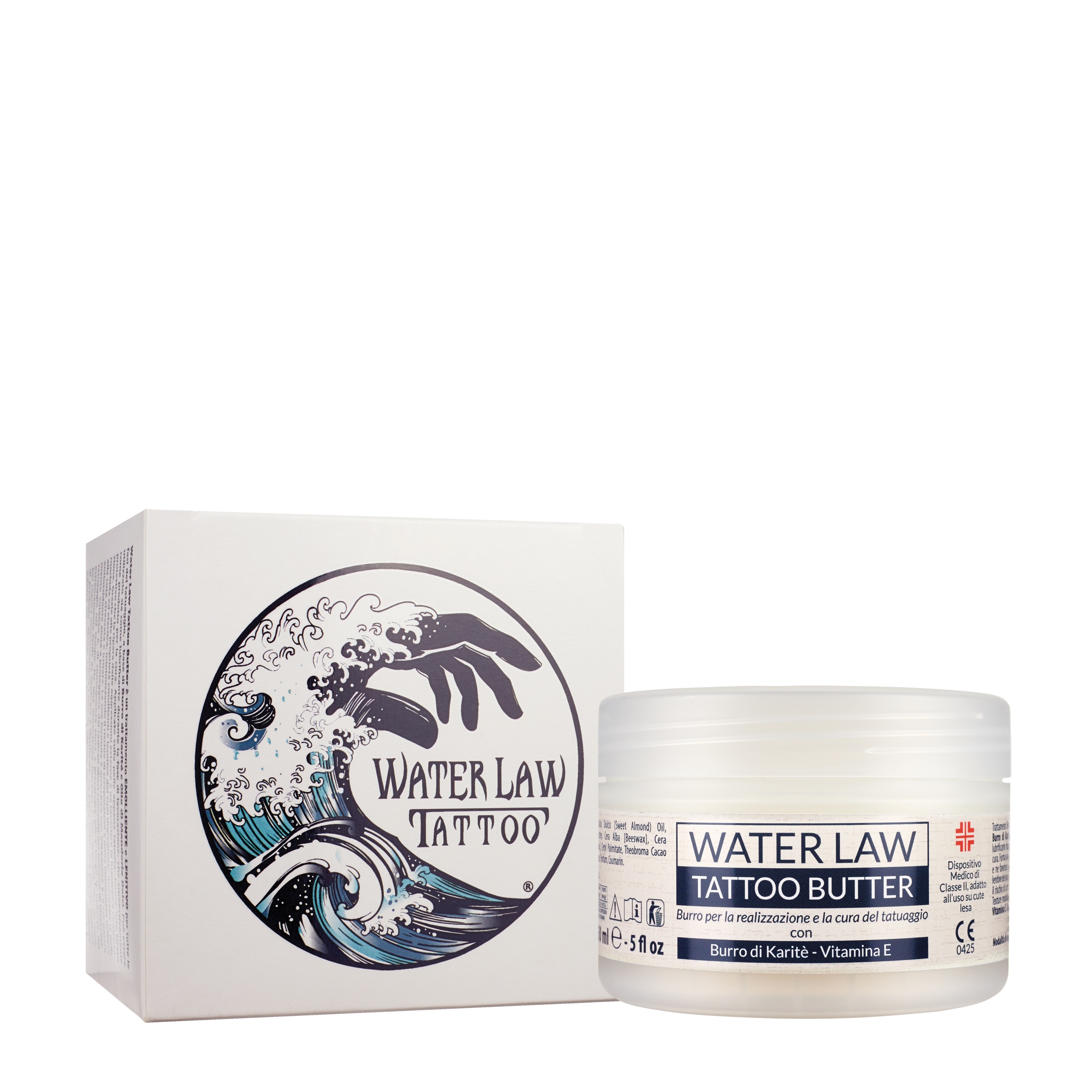 Burro per tatuaggi lenitivo Water Law Tattoo Butter. Astuccio con vaso da 150 ml