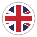 Bollino rotondo con bandiera del Regno Unito e ampio margine bianco che serve da link per le traduzioni in Inglese delle etichette dei prodotti.